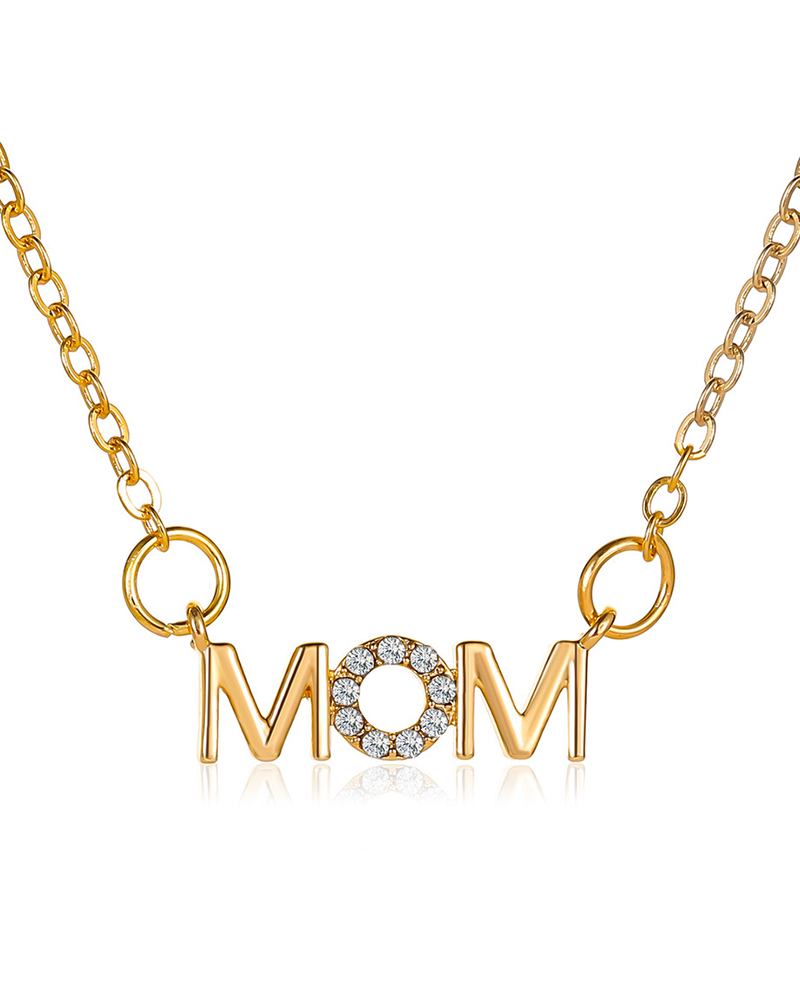 

1pc Mother's Day Fashion Charms Gift Rhinestone Letter MOM Pendant Necklace, Gold