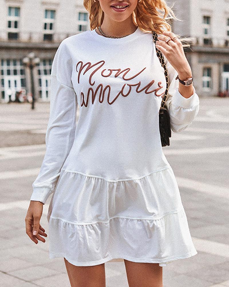

Letter Drop Shoulder Sweatshirt Dress, White