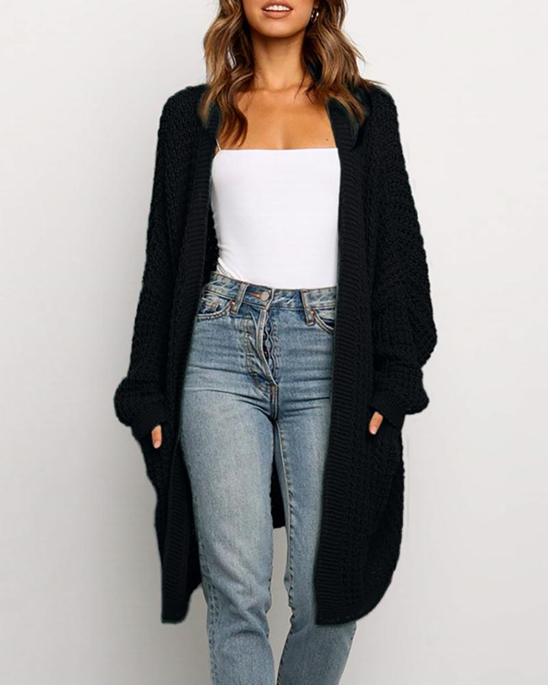 

Pocket Design Plain Long Sleeve Casual Cardigan, Black