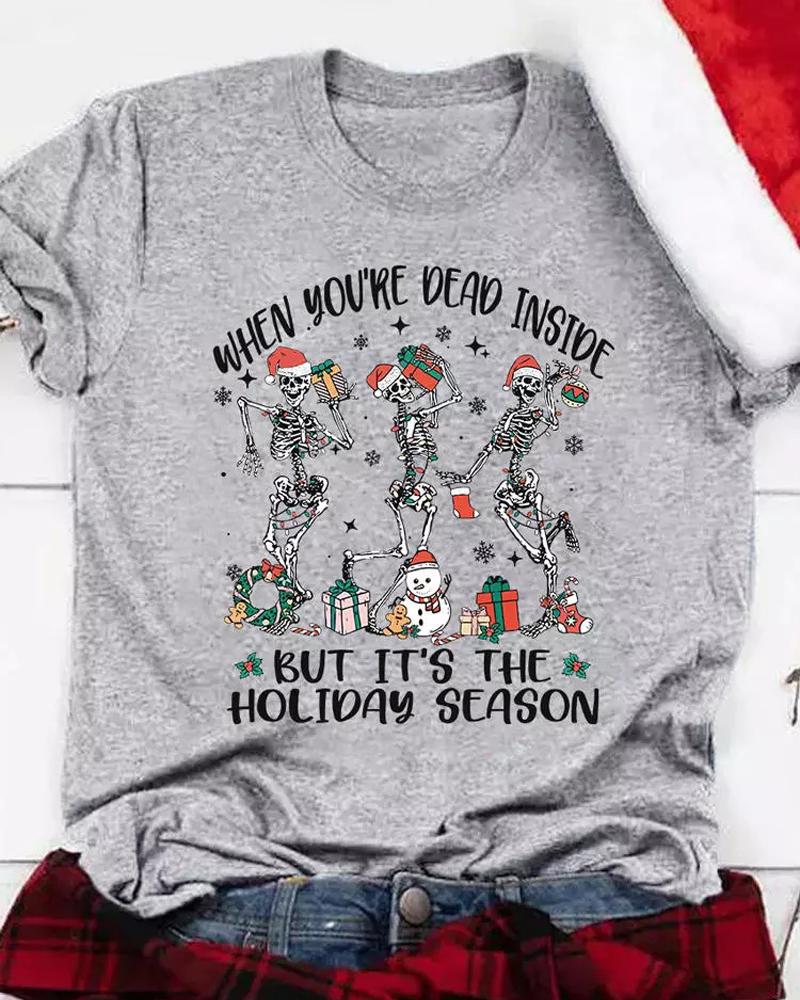 

Christmas Graphic Print Casual T-shirt, Gray
