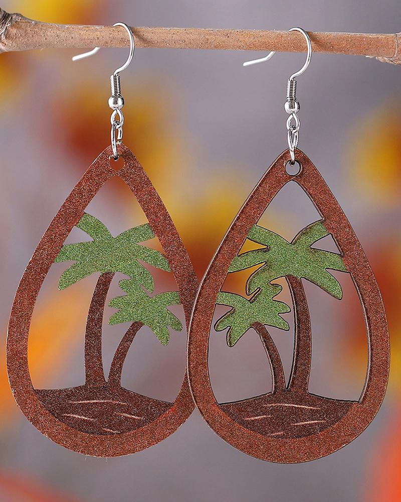 

1Pair Coconut Tree Hollow Out Waterdrop Earrings, Green