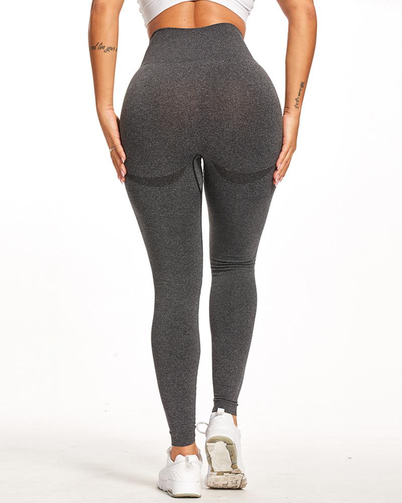 

High Waist Solid Color Skinny Yoga Pants, Dark grey