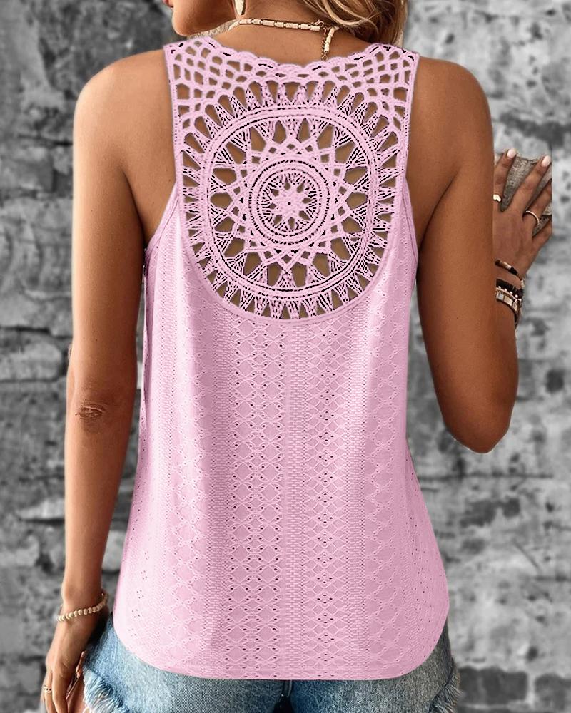 

Eyelet Embroidery Hollow Out Tank Top, Pink