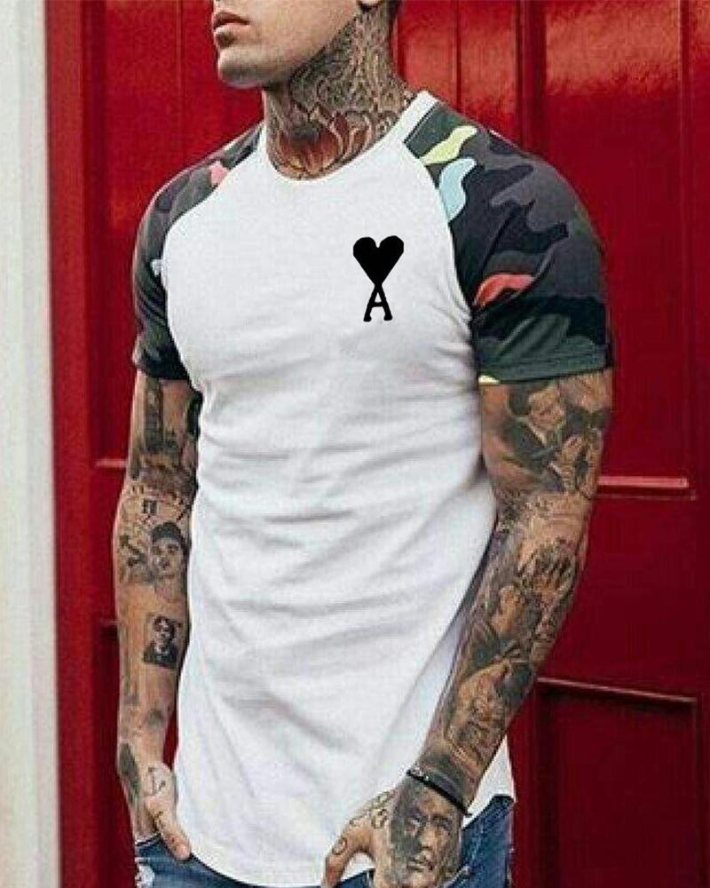 

Camouflage Splicing Poker Print Short Sleeve T-shirt, Multicolor