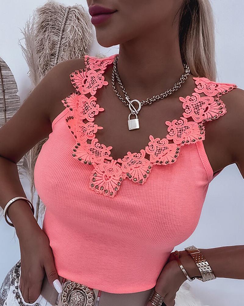 

Guipure Lace V-Neck Tank Top, Pink