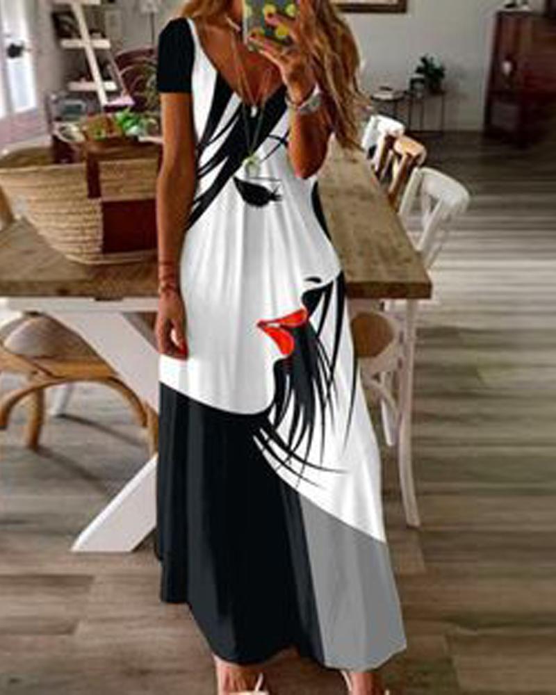 

Abstract Figure Print Maxi Dress, White