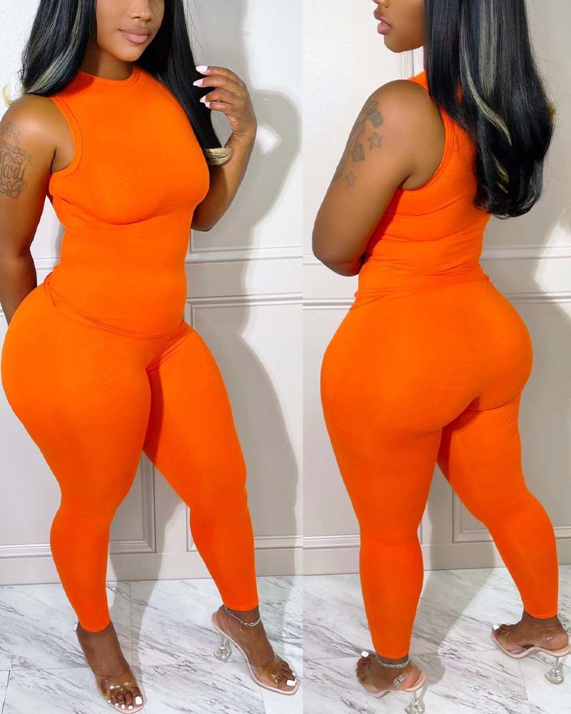 

Basic Tank Top & Skinny Pants Set, Orange