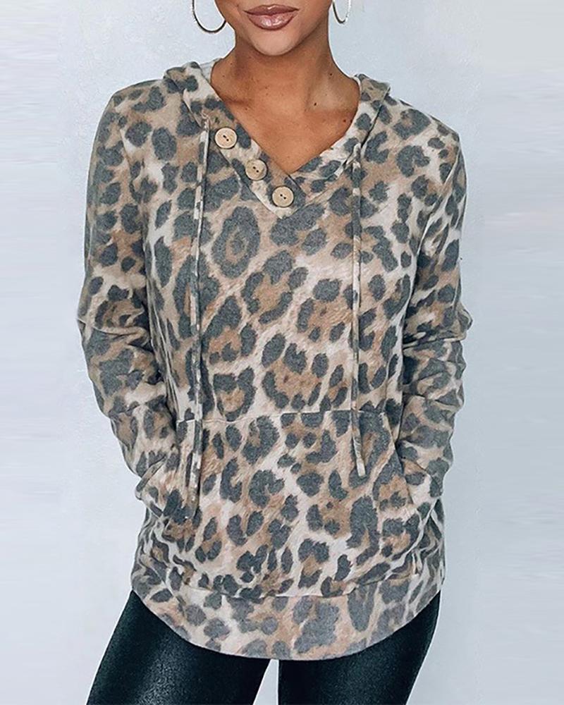 

Camouflage Snakeskin Cheetah Print Long Sleeve Hoodie, Leopard