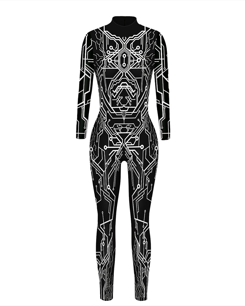 

Halloween Graphic / Skeleton Print Costume Jumpsuit, Style1