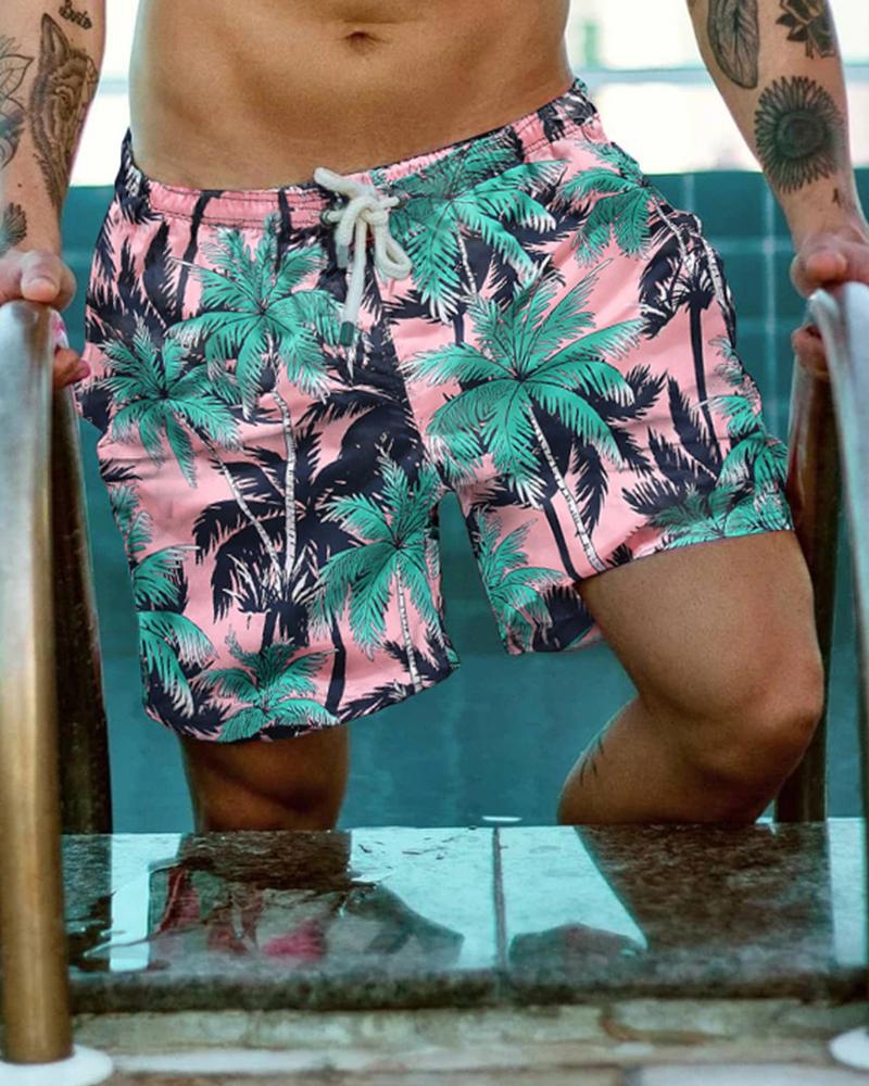 

Vacation Style Print Drawstring Short Pants, Multicolor