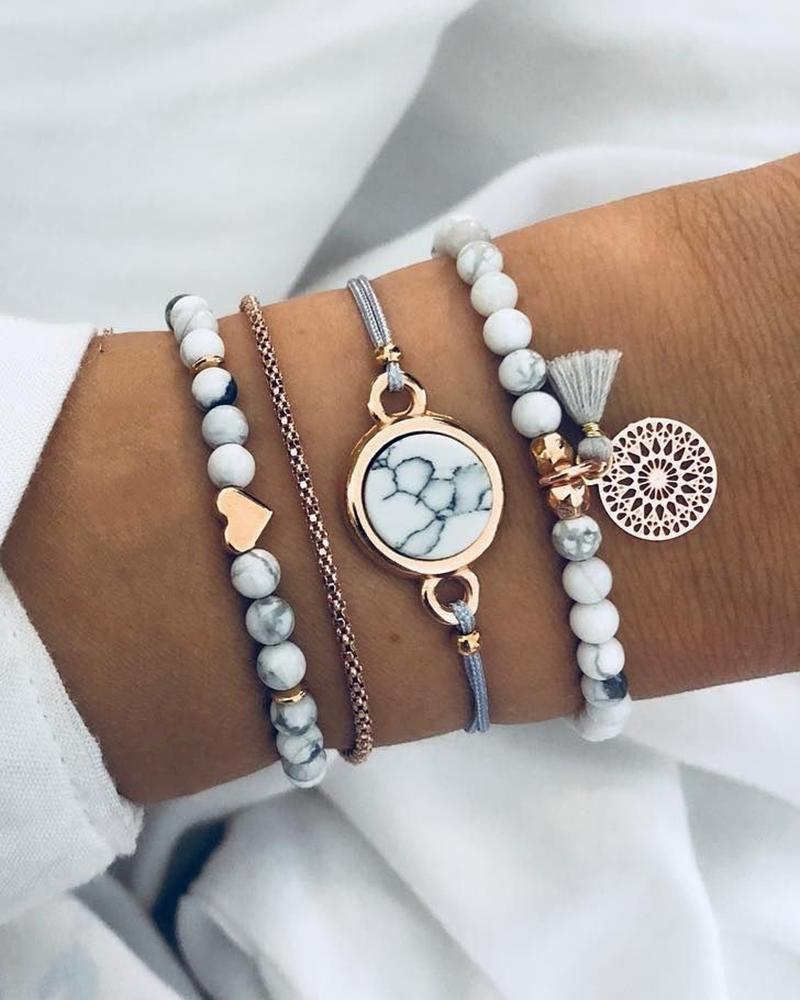 

4pcs Retro Turquoise Beaded Bracelets Set, Blue