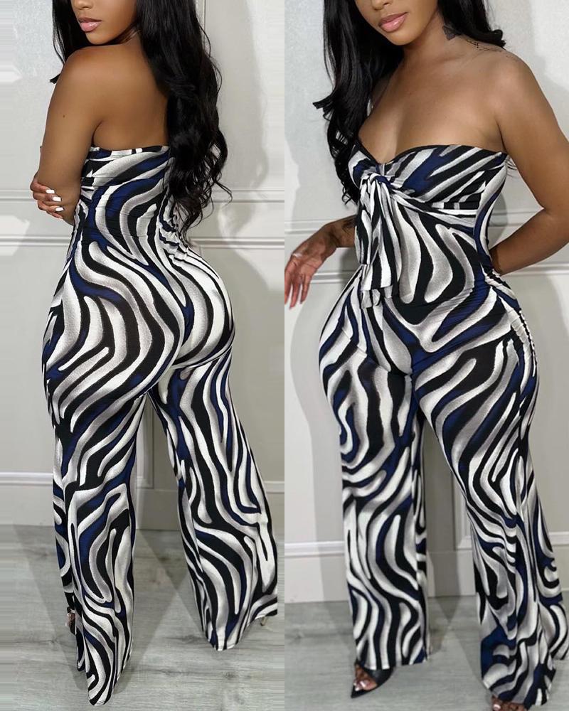 

Zebra Stripe Print Tied Detail Jumpsuit, Black