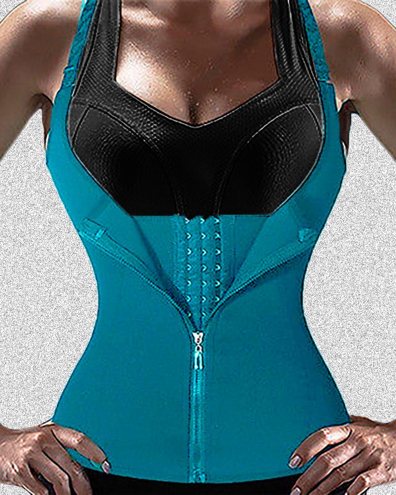 

Zipper Waist Trainer Corset Neoprene Sweat Belt Tummy Slimming Sport Shapewear, Lighted blue