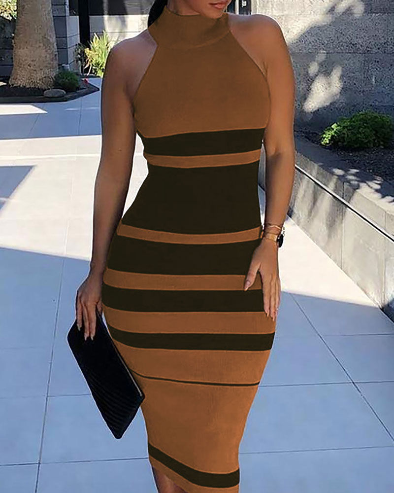 

Contrast Color Sleeveless Bodycon Dress, Yellow