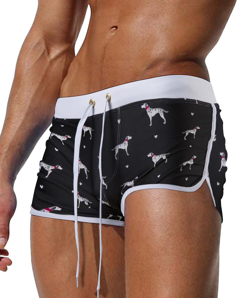 

All Over Print Drawstring Swim Short Pants, Black
