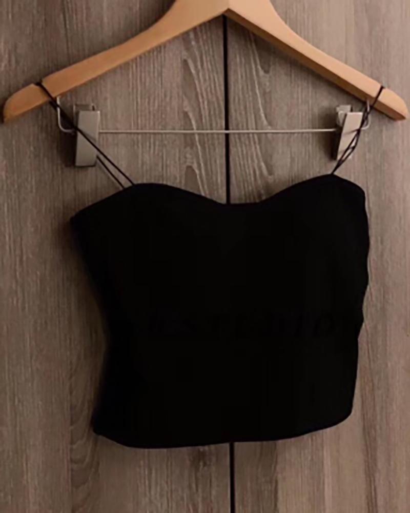 

Spaghetti Strap V Neck Skinny Crop Top, Black