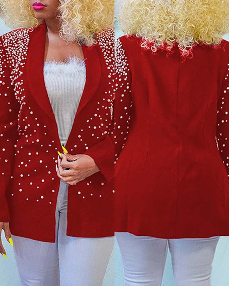 

Beaded Shawl Collar Blazer Coat, Wine red