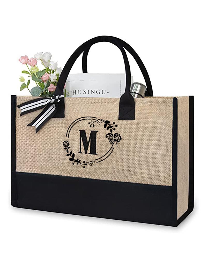 

Personalized Gift Letter Pattern Large Capacity Canvas Tote Bag, Style3