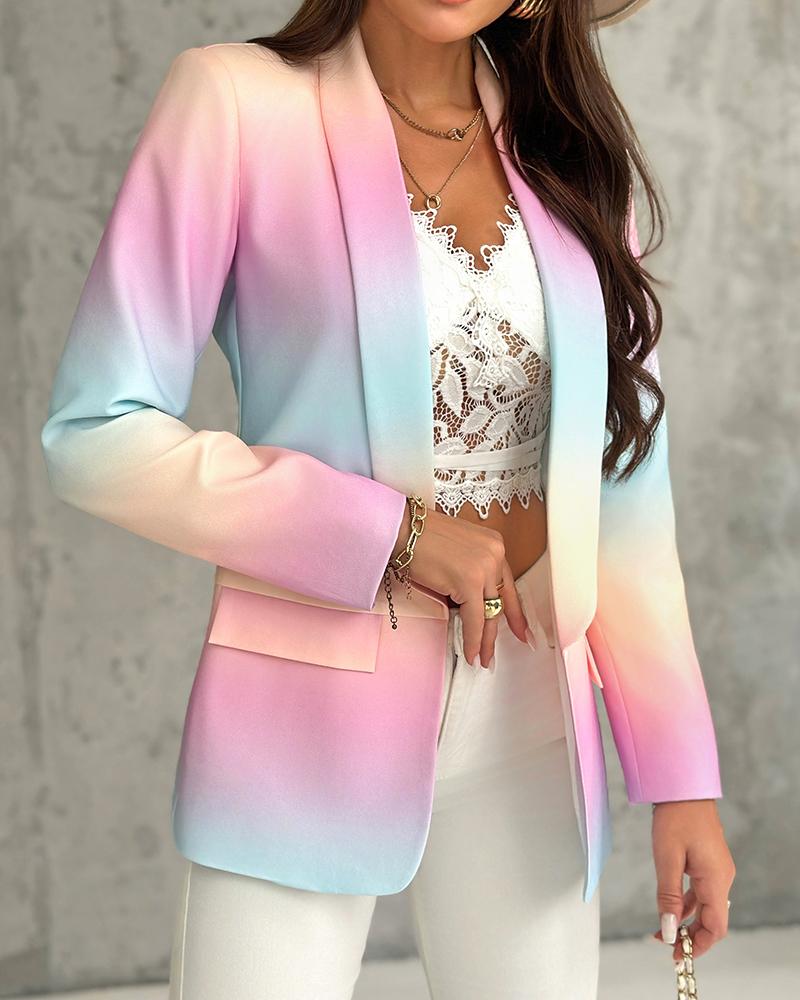 Ombre Colorblock Long Sleeve Blazer Coat