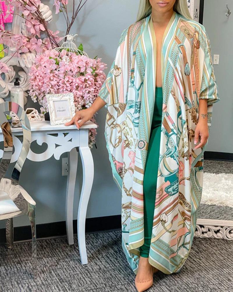 

Abstract Print Batwing Sleeve Maxi Dress, Green