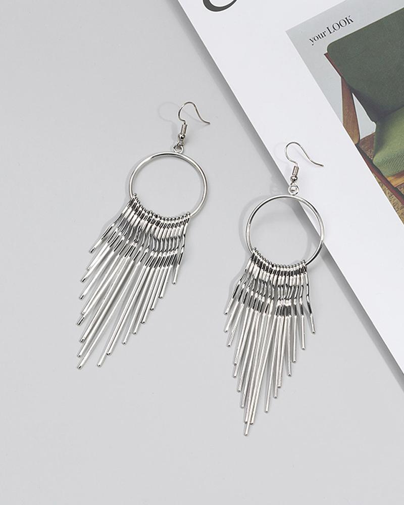 

1Pair Round Shaped Tassel Drop Earrings, Silver