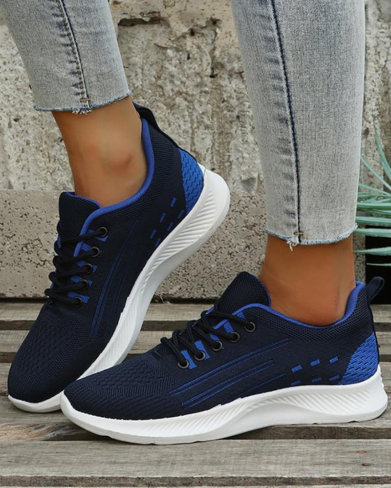 

Colorblock Lace-up Knit Sneakers, Blue