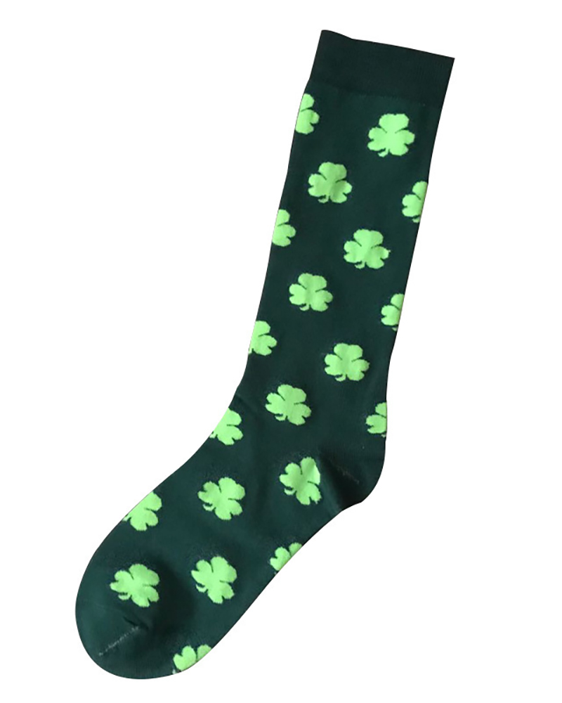 

1Pair St. Patrick's Day Striped Clover Print Long Socks, Style4