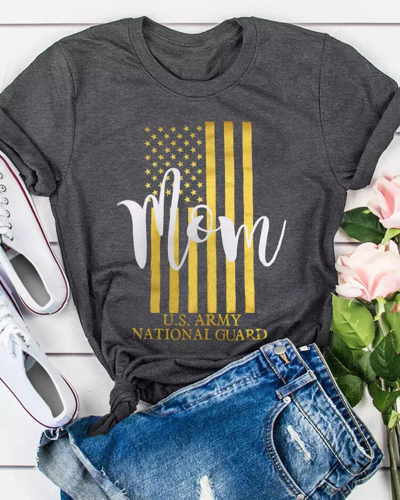

Mother' Day Letter Flag Print Casual T-shirt, Gray