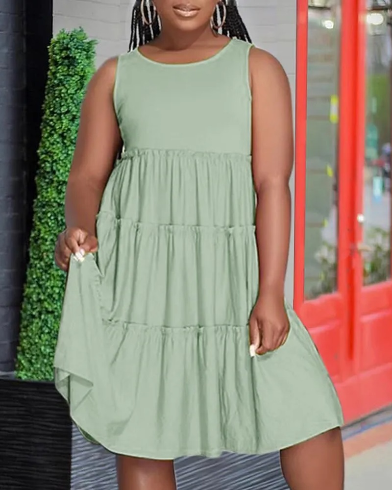 

Sleeveless Frill Hem Ruched Casual Dress, Green