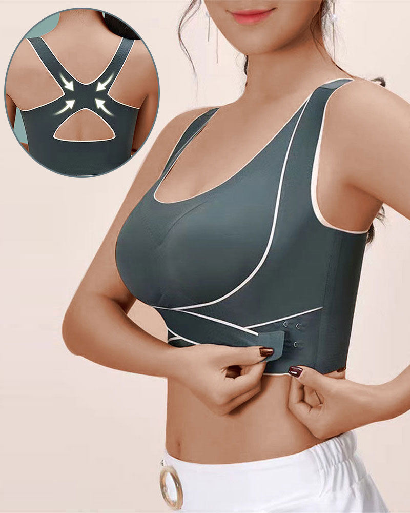 

Contrast Binding High Support Crisscross Sports Bra, Green