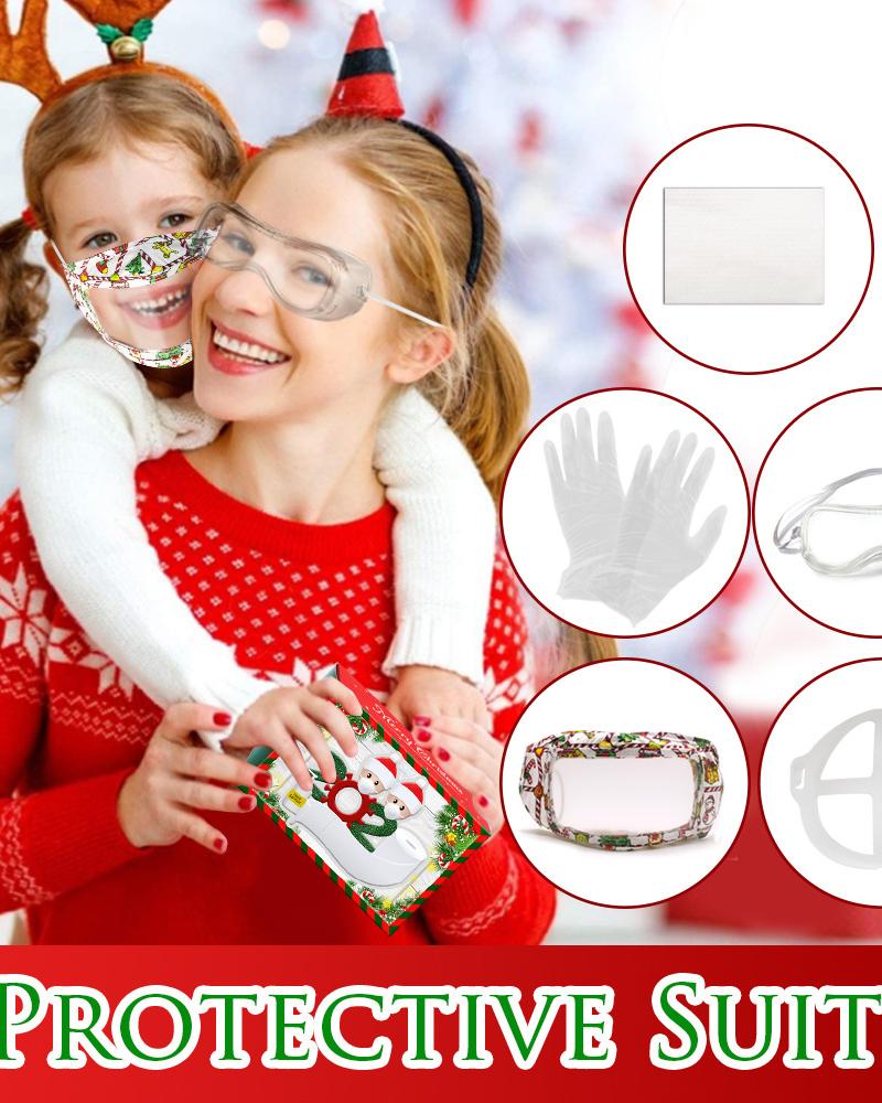 

Christmas Print Protective Set(2*Gloves+2*Face Mask+1*Goggles+2*Face Mask Holder+10*Face Mask Pads), Multicolor