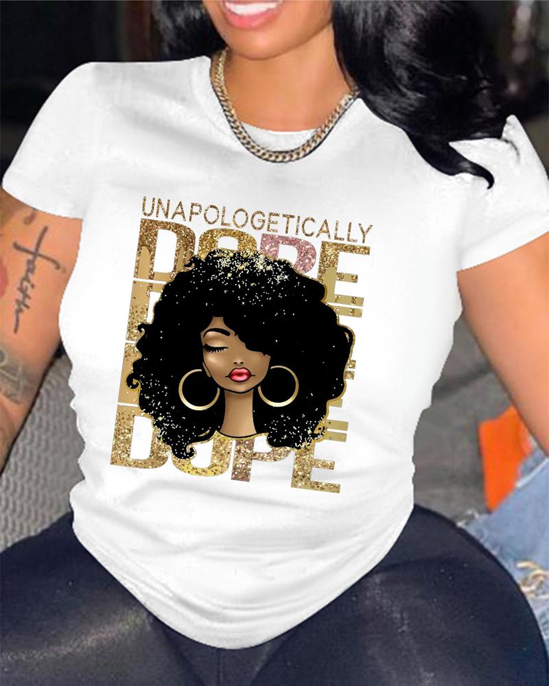 

Plus Size Figure Letter Print Short Sleeve Casual T-shirt, White