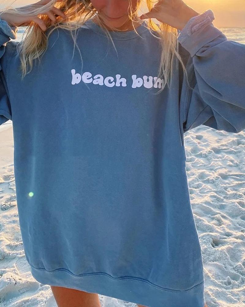 

Brief Comfy Letter Print Sweatshirt, Blue