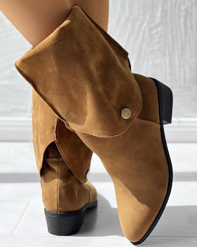 

Snap Button Chunky Heel Cowboy Style Boots, Brown