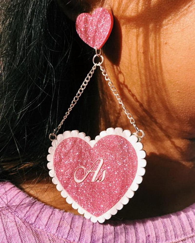 

1Pair Valentine's Day Heart Letter Chain Decor Drop Earrings, Pink
