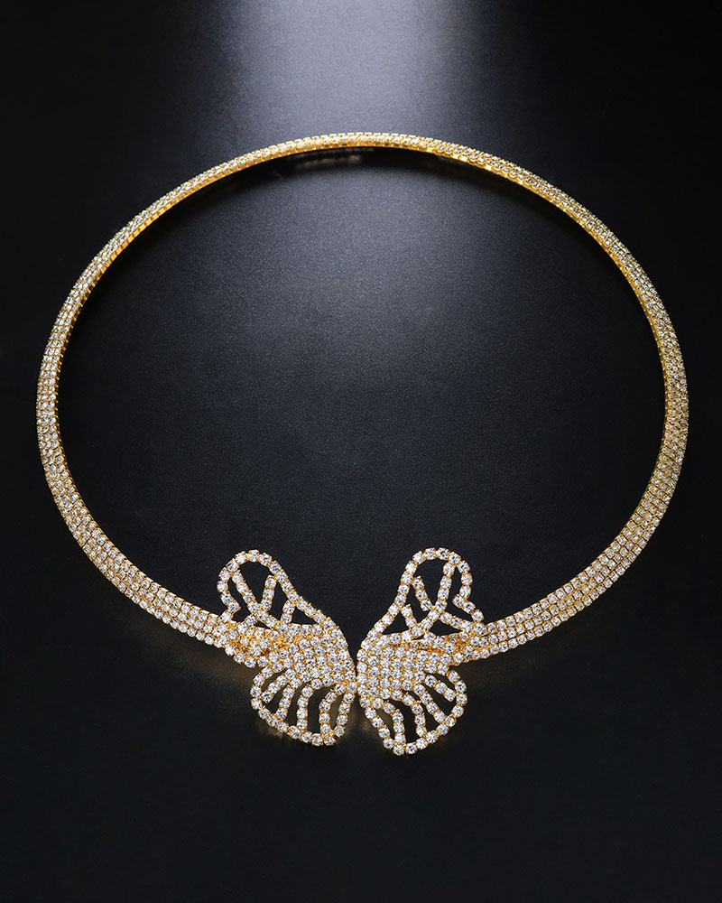 

Butterfly Pattern Rhinestone Choker, Gold