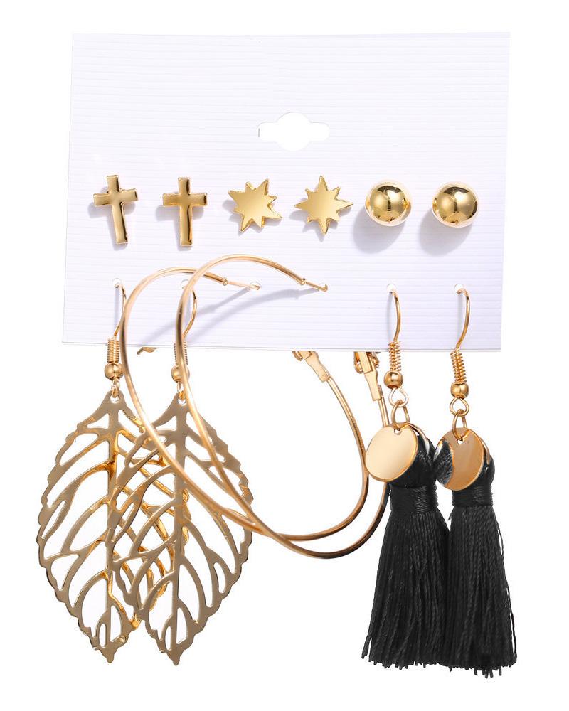 

6 Pairs Beaded Hoop Tassel Ear Cuff Earring Set, Style5