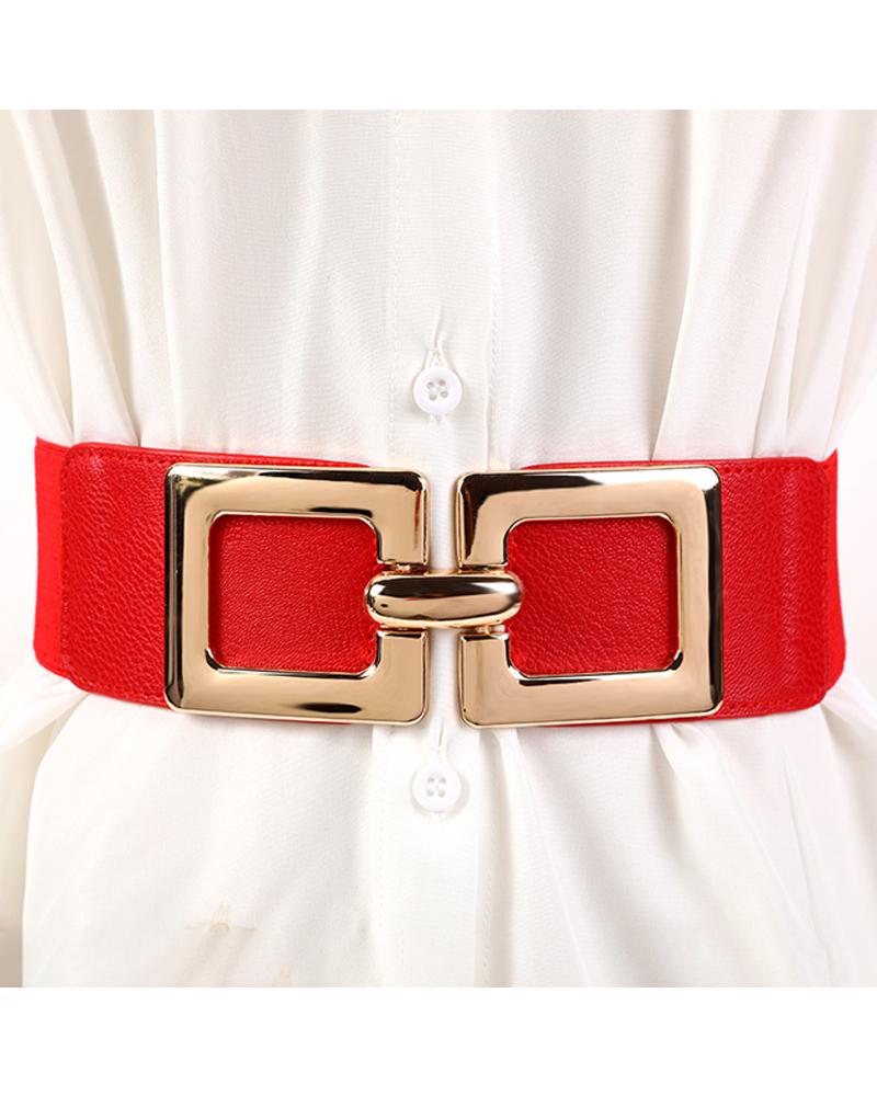 

Ceinture élastique large à boucle carrée dorée tendance pour robe, Red