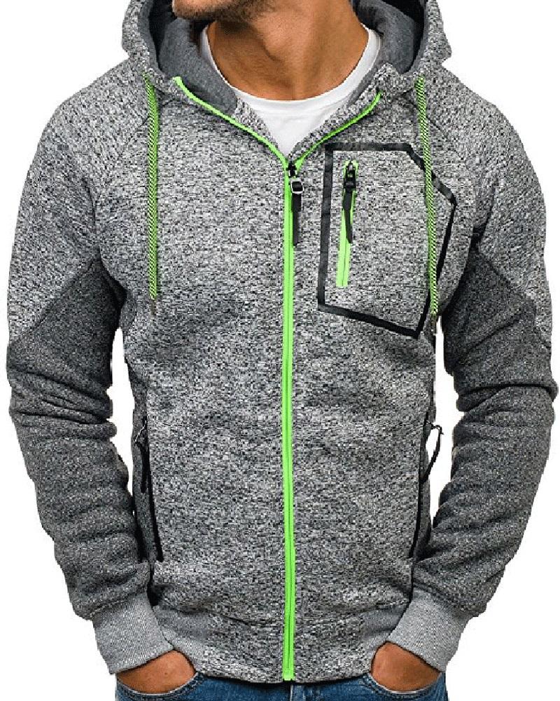 

Men Colorblock Zipper Design Hooded Top, Style1