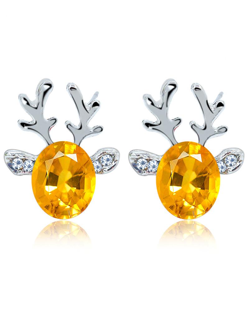 

1Pair Christmas Reindeer Shaped Gem Stone Earrings, Yellow