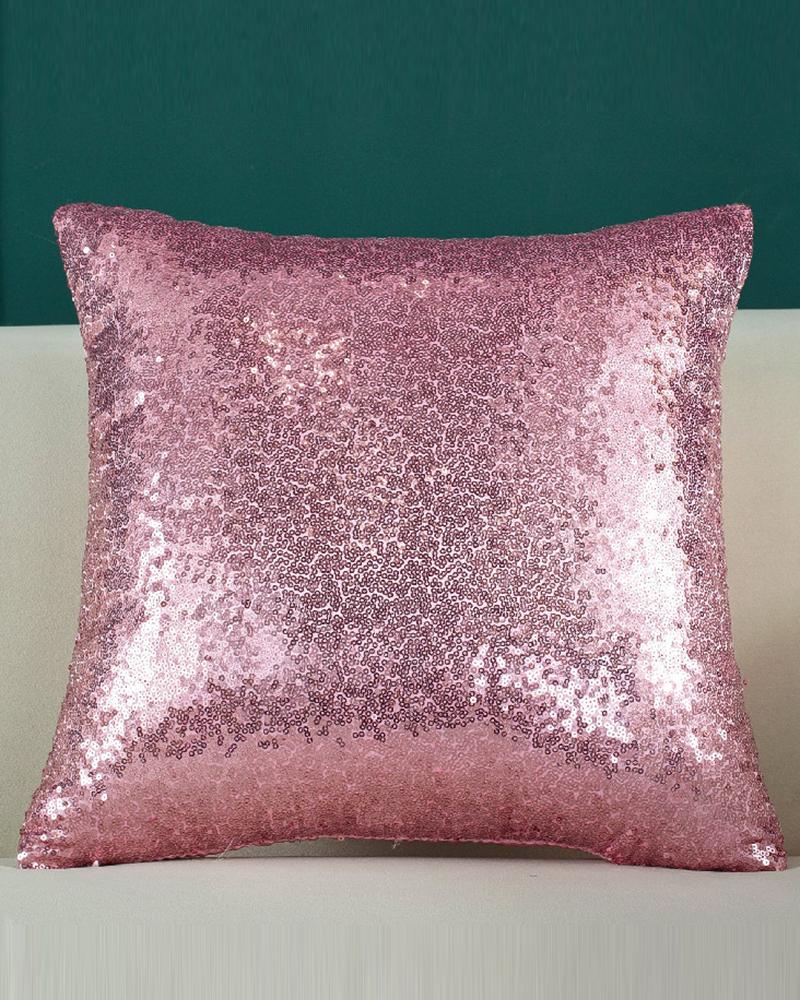 

1pc Christmas Allover Sequin Pillow Cover 18x18inch Farmhouse Pillow Cover Holiday Rustic Linen Pillow Case Sofa Couch Throw Christmas Decoration, Pink