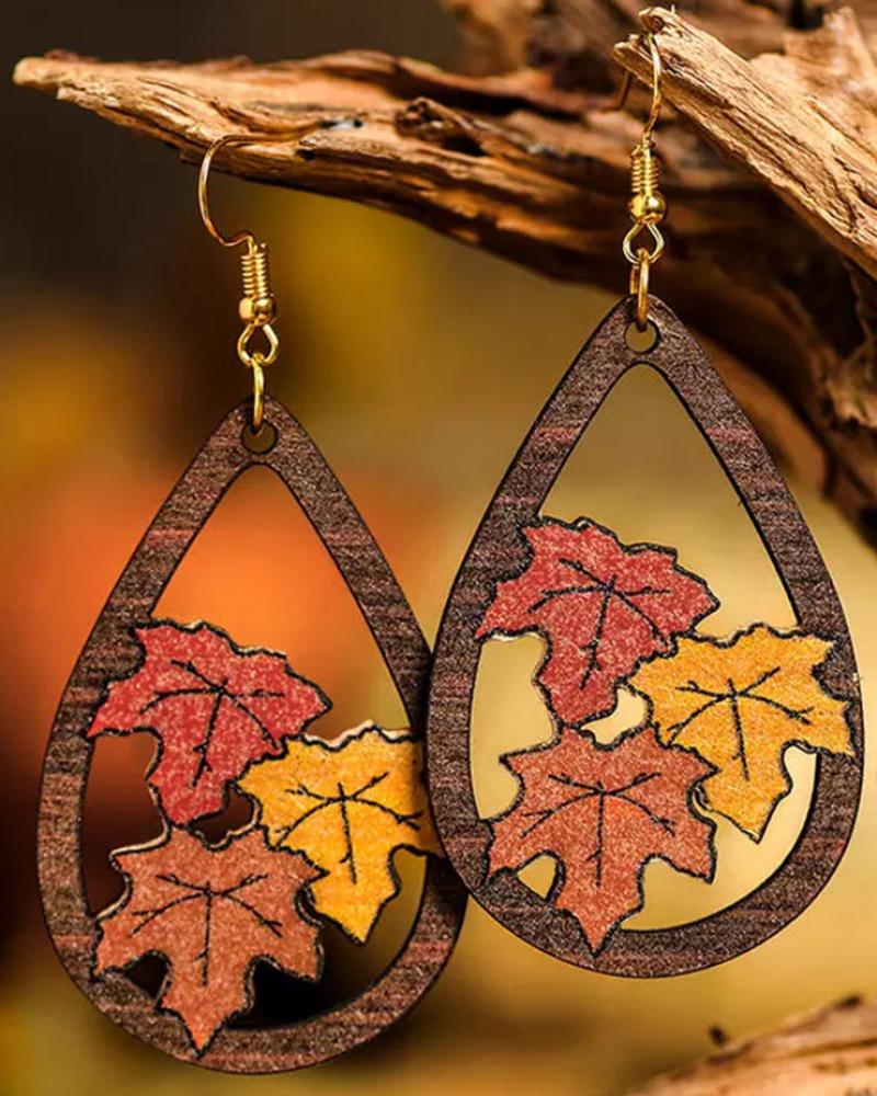 

1Pair Maple Leaf Wooden Drop Earrings, Orange