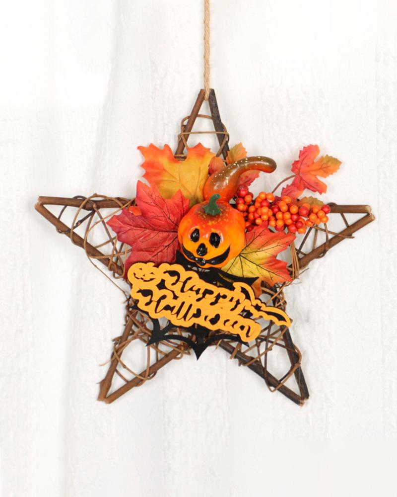 

Fall Wreath Star/Square Shape Floral Wreath With Pumpkin Maple Leaves Berries For Home Front Door Halloween Christmas Tree Decoration, Style1
