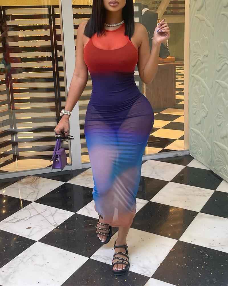 

Tie Dye Print Sheer Mesh Bodycon Dress, Multicolor