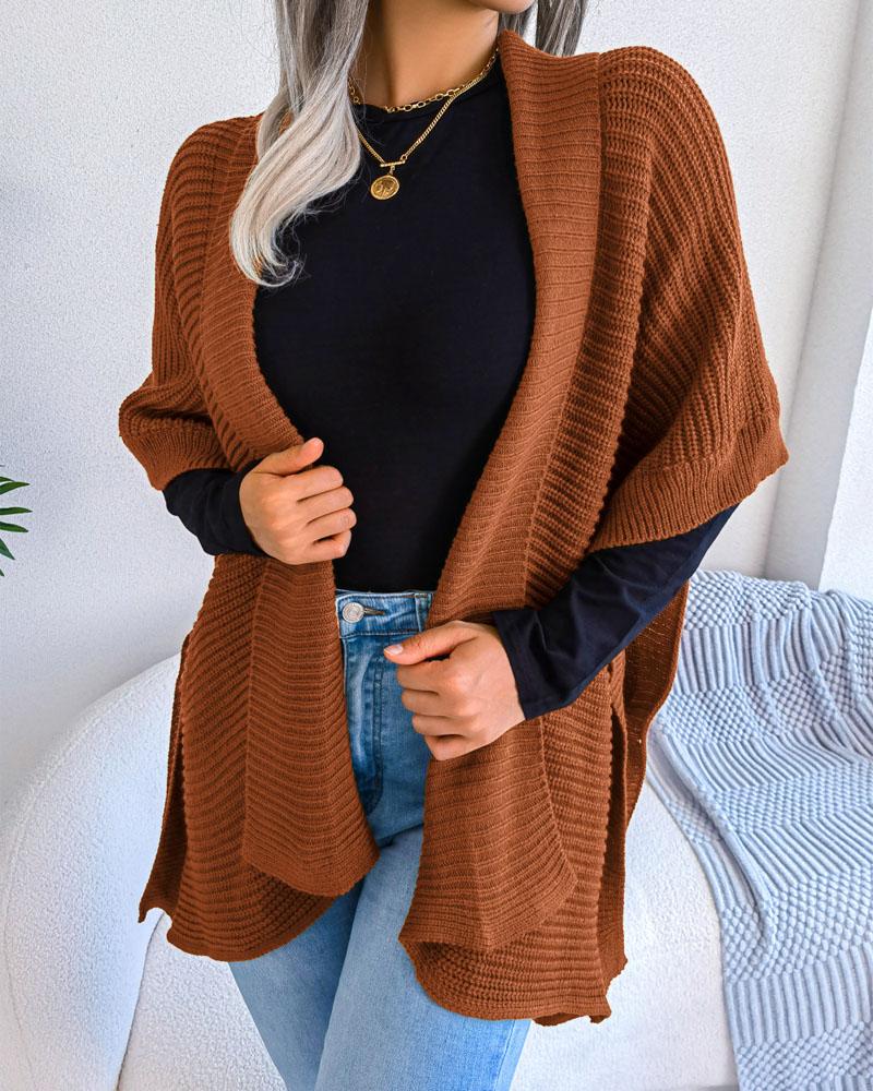 

Open Front Chunky Knit Cardigan, Brown