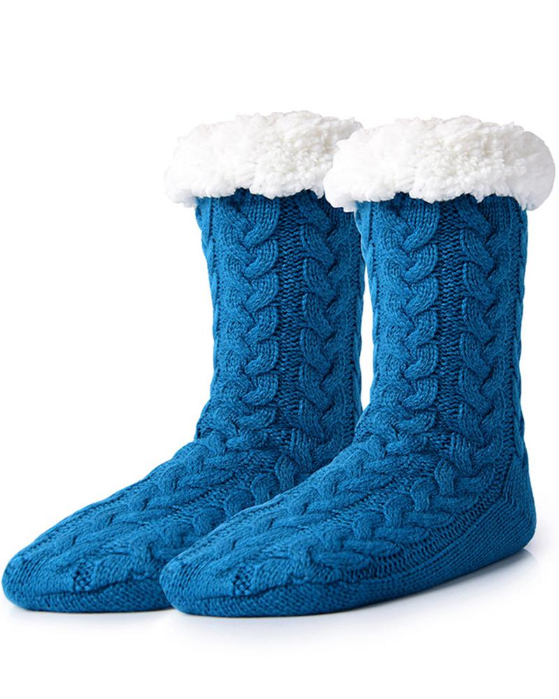 

1Pair Fuzzy Trim Thermal Socks, Blue