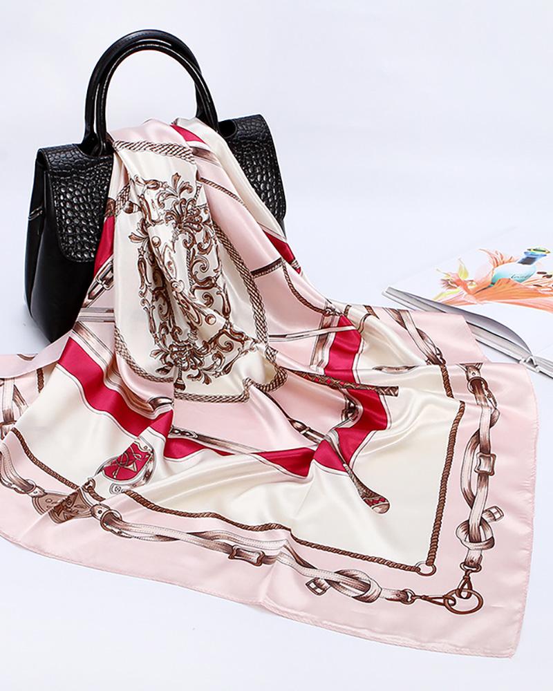 

Graphic Print Square Silk Scarf, Pink