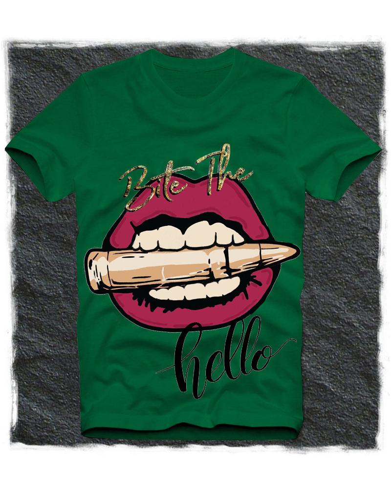 

Lip Cartoon Print Short Sleeve Loose T-shirts, Green