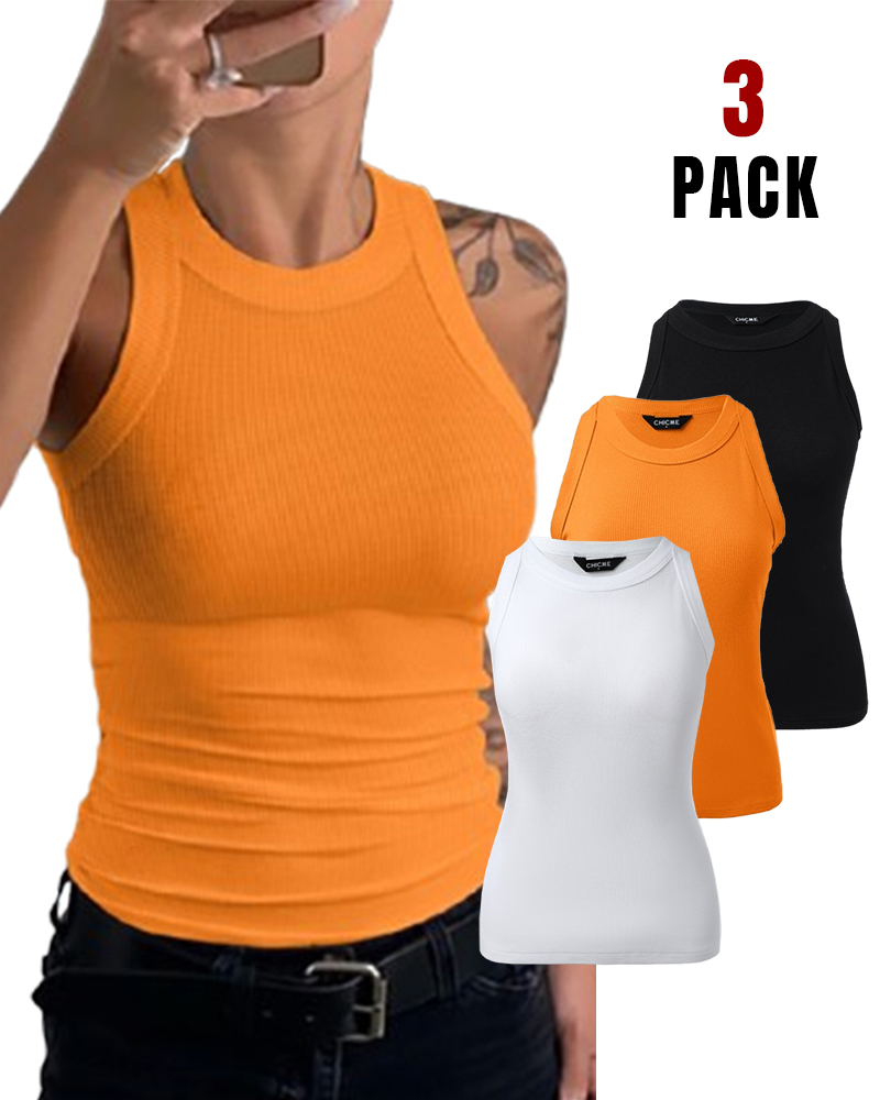 

Pack de 3 camisetas sin mangas de punto con cuello redondo y tirantes gruesos (sin relleno), Style8