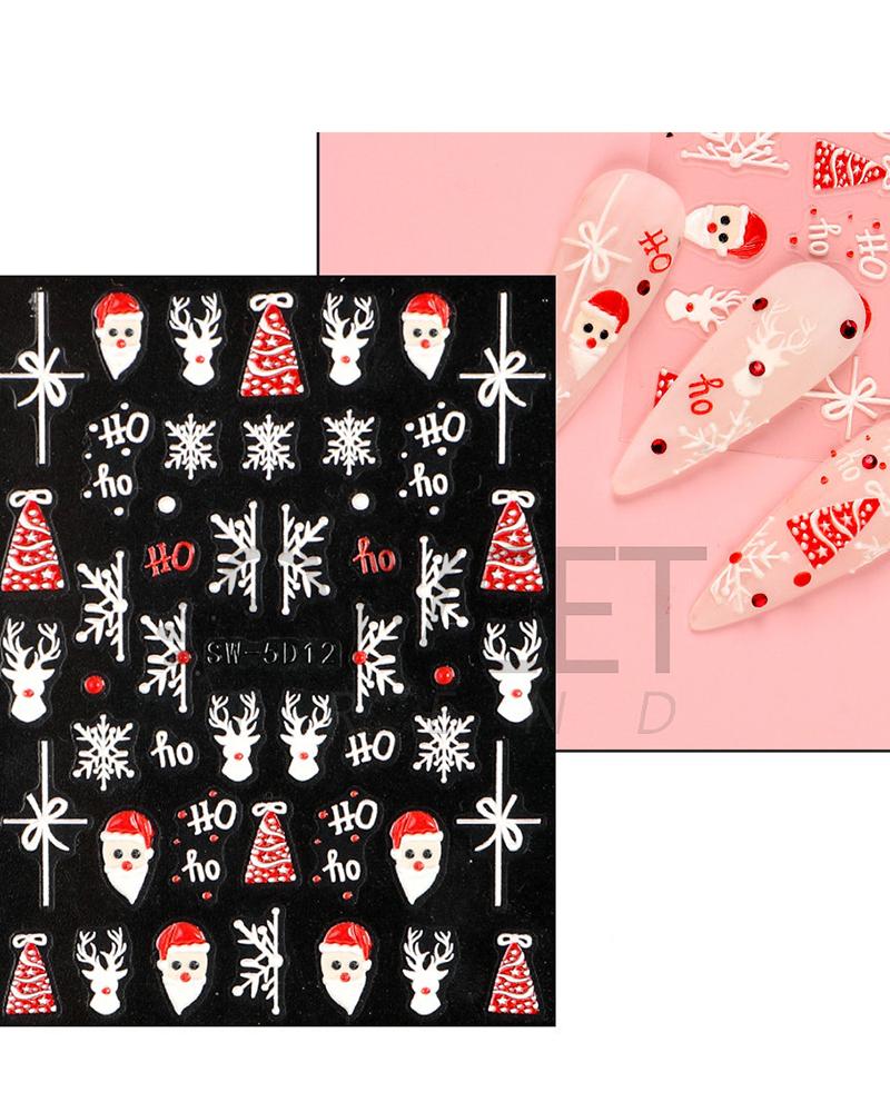 

1 Sheet 5D Christmas Santa Snowflake Snowman Reindeer Decals Nail Art Stickers, Style2